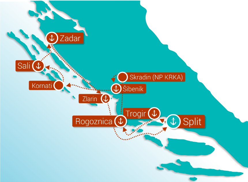 Map for Central Croatia cruise - Deluxe