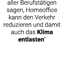 aller Berufstätigen sagen, Homeoffice kann den Verkehr reduzieren und damit auch das Klima entlasten*