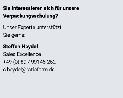 Sie interessieren sich für unsere Verpackungsschulung  Unser Experte unterstützt Sie gerne: Steffen Heydel  Sales Exc   