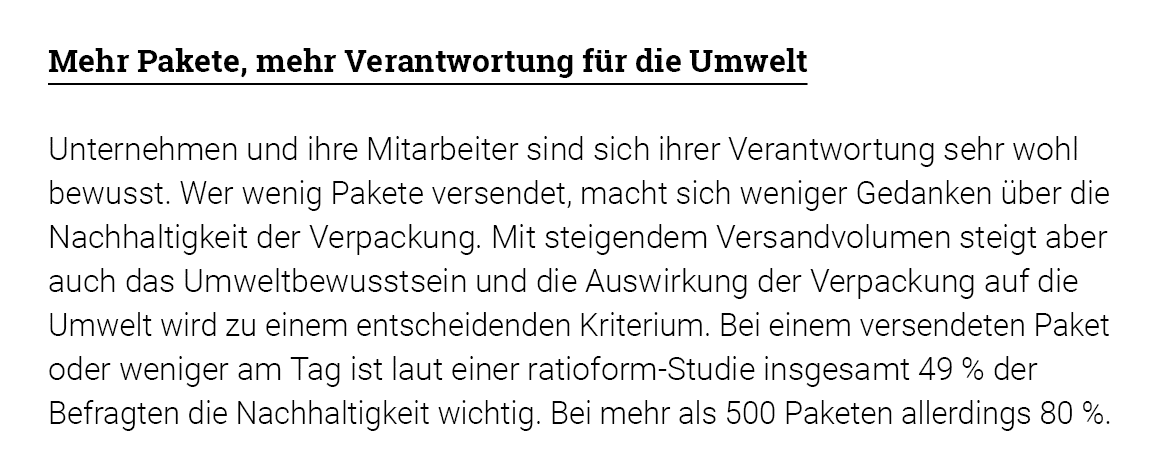 Mehr Pakete, mehr Verantwortung für die Umwelt Unternehmen und ihre Mitarbeiter sind sich ihrer Verantwortung sehr wo   