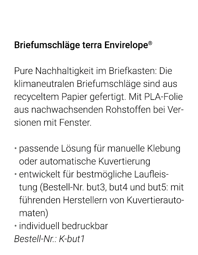  Briefumschläge terra Envirelope  Pure Nachhaltigkeit im Briefkasten: Die klimaneutralen Briefumschläge sind aus recy   
