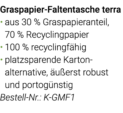 Graspapier-Faltentasche terra aus 30 % Graspapieranteil, 70 % Recyclingpapier 100 % recyclingfähig platzsparende Kart   