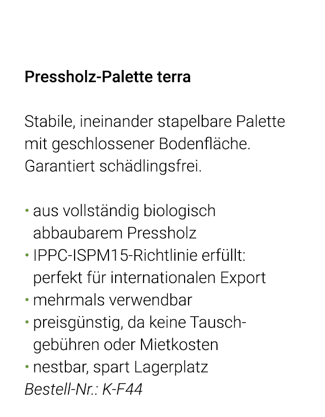  Pressholz-Palette terra Stabile, ineinander stapelbare Palette mit geschlossener Boden fläche  Garantiert schädlings   