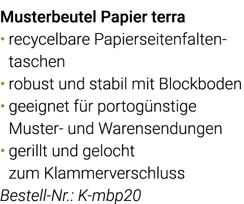 Musterbeutel Papier terra recycelbare Papier seiten falten taschen robust und stabil mit Blockboden geeignet für port   