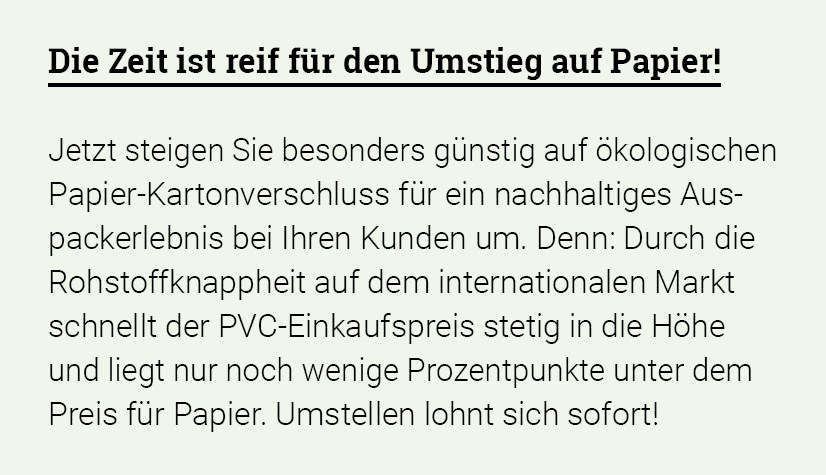Die Zeit ist reif für den Umstieg auf Papier  Jetzt steigen Sie besonders günstig auf ökologischen Papier-Kartonversc   