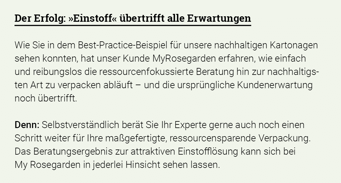 Der Erfolg:  Einstoff  übertrifft alle Erwartungen Wie Sie in dem Best-Practice-Beispiel für unsere nachhaltigen Kart   