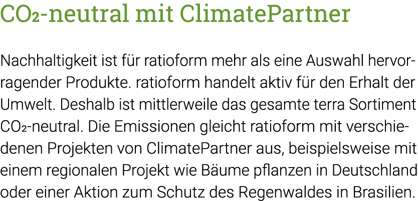 CO2-neutral mit ClimatePartner Nachhaltigkeit ist für  ratioform mehr als eine  Auswahl hervorragender Produkte   rat   