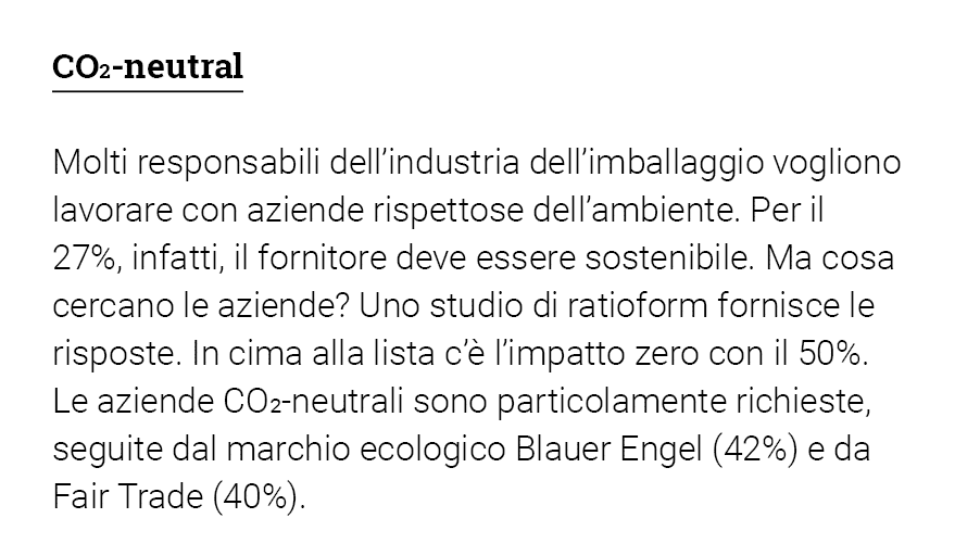 CO2-neutral Molti responsabili dell industria dell imballaggio vogliono lavorare con aziende rispettose dell ambiente   