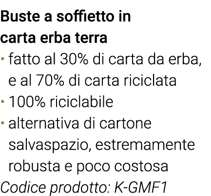 Buste a soffietto in carta erba terra fatto al 30% di carta da erba, e al 70% di carta riciclata 100% riciclabile alt   