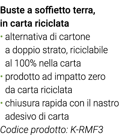 Buste a soffietto terra, in carta riciclata alternativa di cartone a doppio strato, riciclabile al 100% nella carta p   