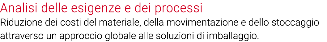 Analisi delle esigenze e dei processi Riduzione dei costi del materiale, della movimentazione e dello stoccaggio attr   