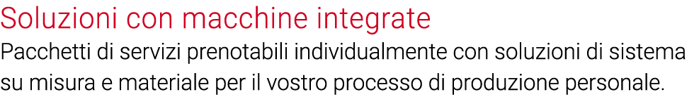 Soluzioni con macchine integrate Pacchetti di servizi prenotabili individualmente con soluzioni di sistema su misura    