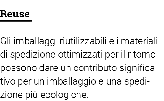Reuse Gli imballaggi riutilizzabili e i materiali di spedizione ottimizzati per il ritorno possono dare un contributo   