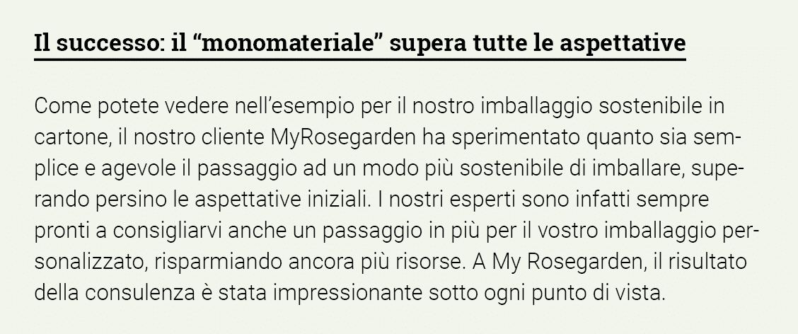 Il successo: il  monomateriale  supera tutte le aspettative Come potete vedere nell esempio per il nostro imballaggio   