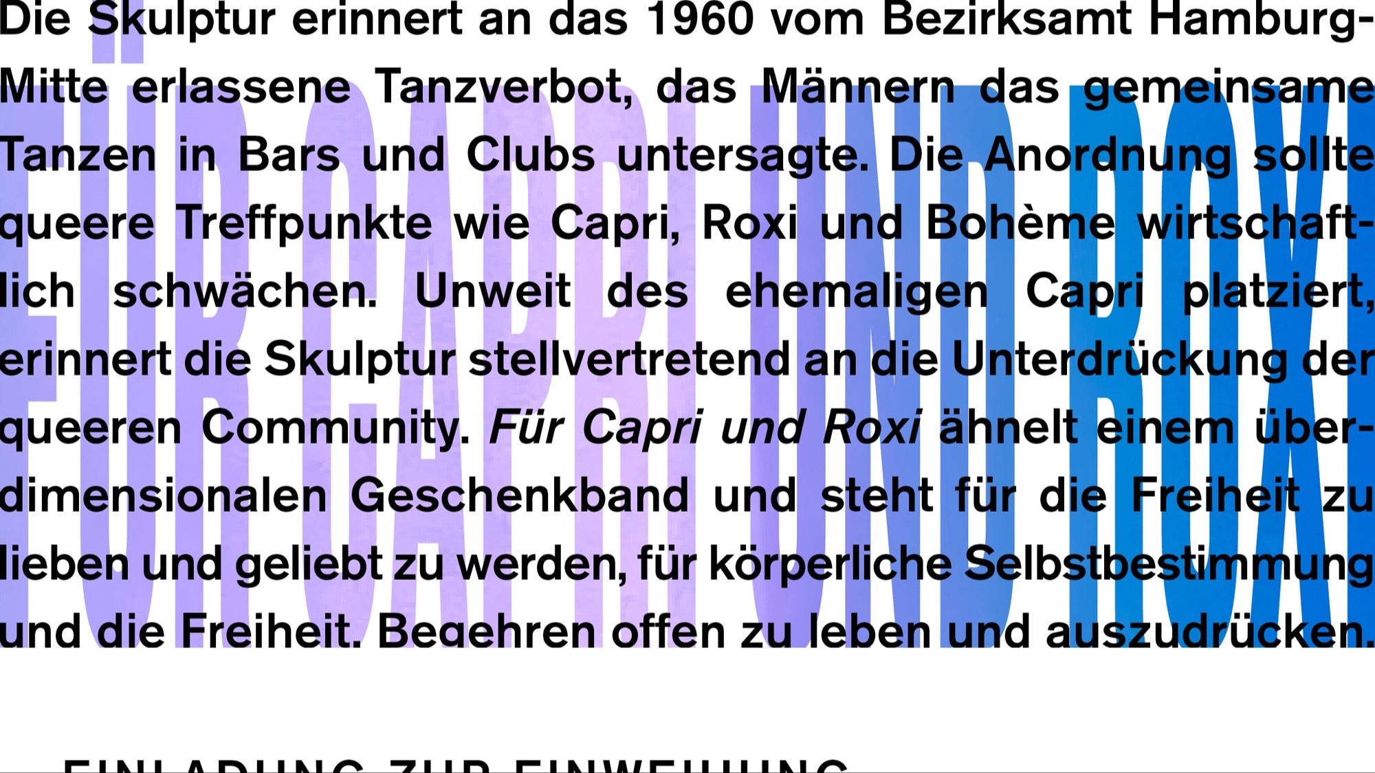 Feierliche Einweihung des queeren Kunstwerks und Denkmals FÜR CAPRI UND ROXI