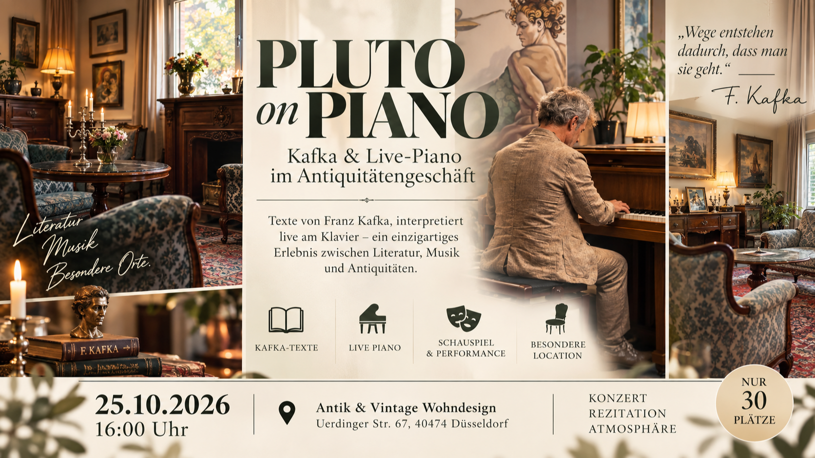 PLUTO on PIANO – Kafka & Live Piano   in einzigartiger Atmosphäre zwischen Antiquitäten