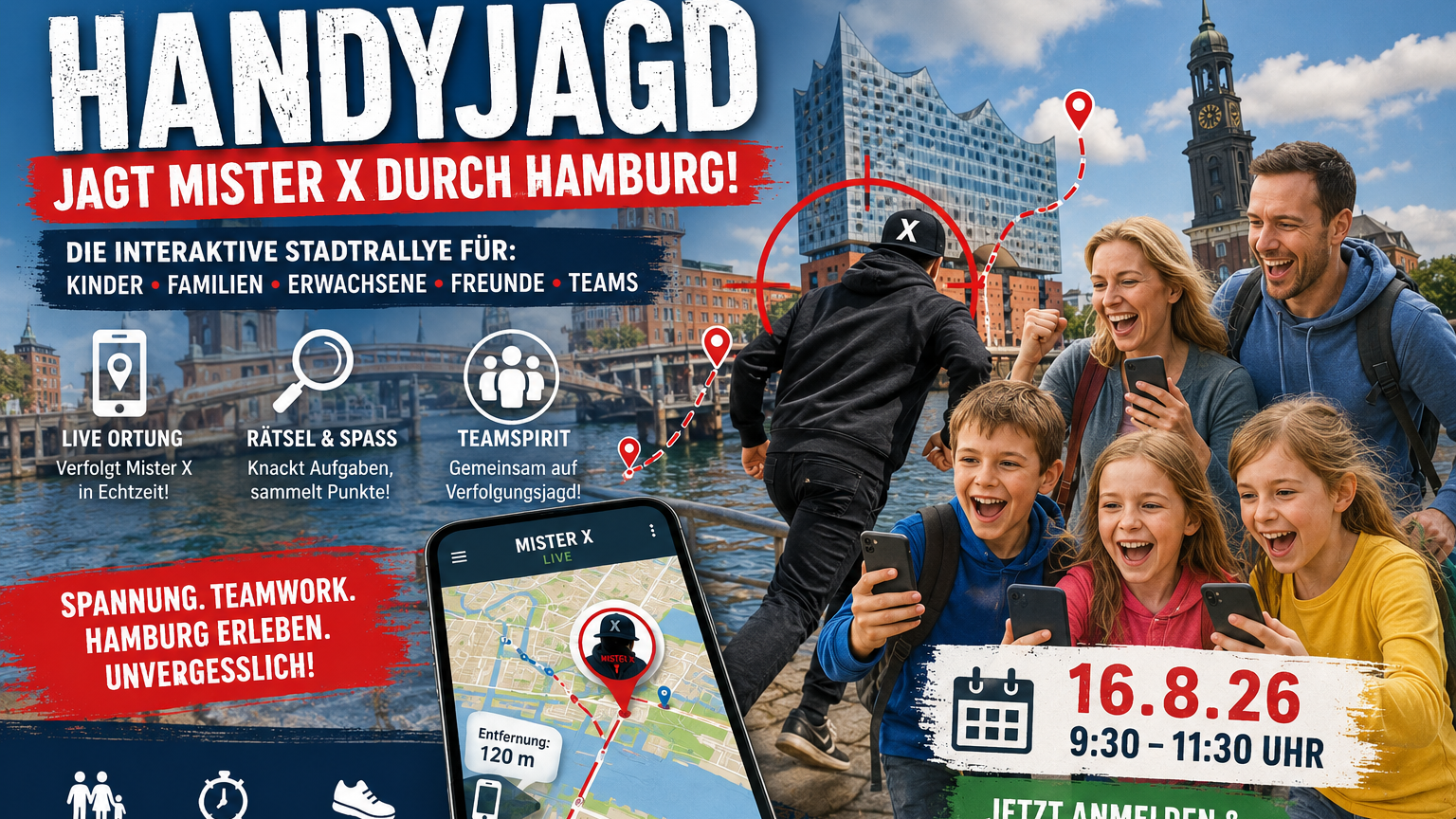 Hamburg jagt Mister X - Scotland Yard Live - gegen eine echte Person - Stadtführung und Spiel