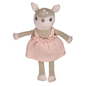 Puppe Reh mit Kleid, Musselinstoff, Gestrick, nomad/rose tan