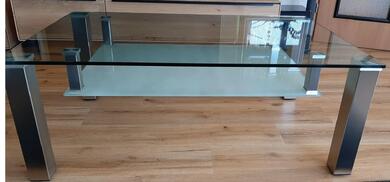 Couchtisch ESG Glas mit Ablage, Metall edelstahlfarbig, 120x75x45