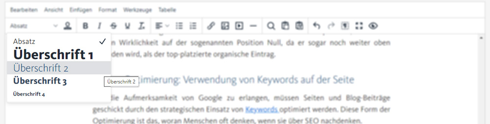 Überschriften anwenden im Sence Blogsystem