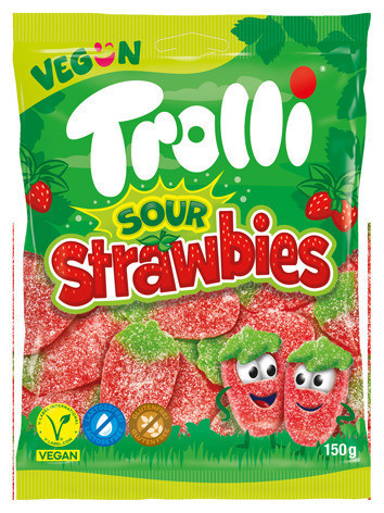 Trolli Sour Strawbies, die Neuheit der ISM 2024, wurde mit dem Sweetie der Rundschau für den Lebensmittelhandel ausgezeichnet und erhielt die Silbermedaille beim Wettbewerb „Produkt des Jahres“ der Lebensmittelpraxis. (Foto: Trolli) Trolli Sour Strawbies, die Neuheit der ISM 2024, wurde mit dem Sweetie der Rundschau für den Lebensmittelhandel ausgezeichnet und erhielt die Silbermedaille beim Wettbewerb „Produkt des Jahres“ der Lebensmittelpraxis. (Foto: Trolli)