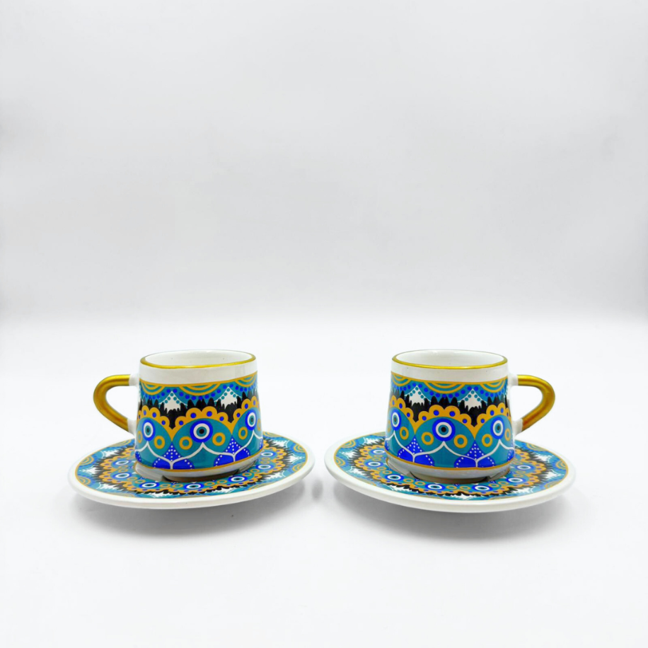 Etnik Desenli 2'li Türk Kahvesi Fincan Takımı 