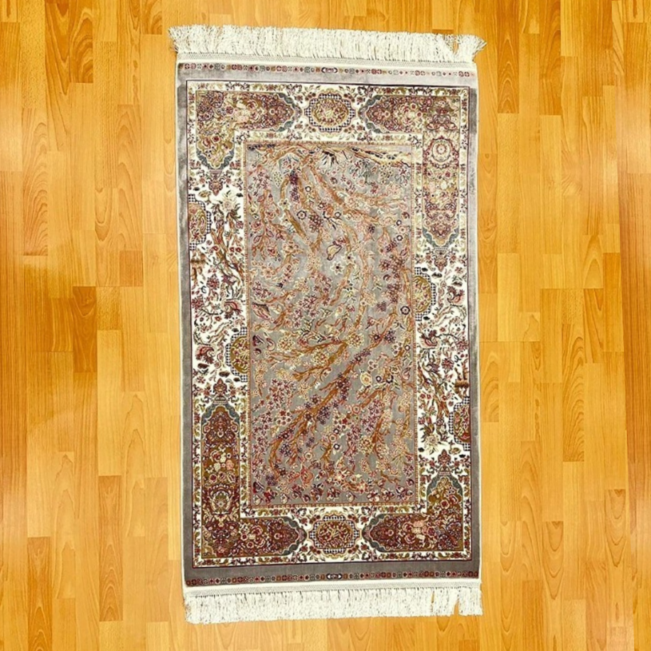 Hayat Ağacı Desenli 250 X350 cm İpek Halı Gri