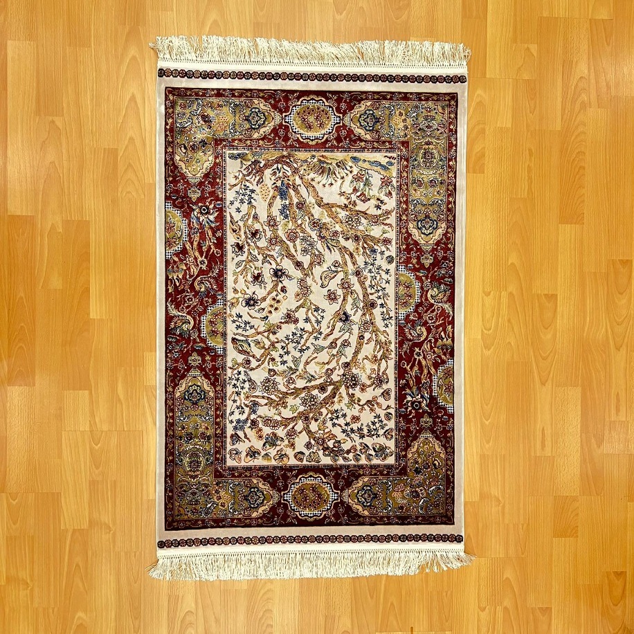 Hayat Ağacı Desenli 200 X 300 cm İpek Halı Bordo