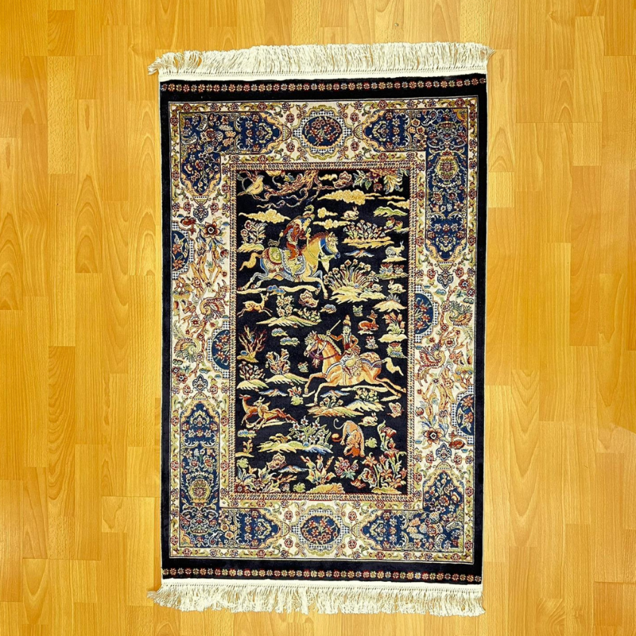 Şehname Motifli 400 X 600 cm İpek Halı Siyah