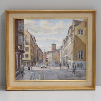 Kaj Molter. Olja på duk, stadsmotiv daterad 1965. 31x27 cm. på auktion i Skåne hos Sikö Auktioner