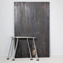Matbordsskiva, återvunnet trä + justerbara ben, Kinnarps, krom, 175 x 111, H = 72 på auktion i Skåne hos Sikö Auktioner
