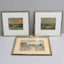Akvareller 3 st, oidentifierad konstnär, 48 X 35 cm och mindre på auktion i Skåne hos Sikö Auktioner