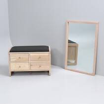 Hallmöbel + spegel, ek, 2000-tal, 70x35x45 cm (BxDxH) + 90x60 cm på auktion i Skåne hos Sikö Auktioner