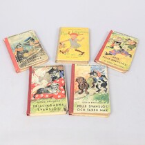 Böcker, Pippi Långstrump går om bord, första utgåva 1946 + Pelle Svanslös 4 böcker 1944, 46 och 48 på auktion i Skåne hos Sikö Auktioner