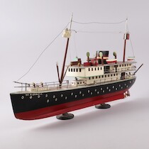 Skeppsmodell, ångbåt, trä och metall, "S/S Noros I Köpenhamn" på auktion i Skåne hos Sikö Auktioner