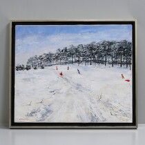 Maj Stentoft, olja på duk, 60x60 på auktion i Skåne hos Sikö Auktioner