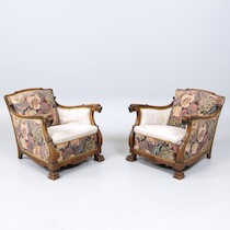 Fåtöljer, ett par, Chippendale-stil, 1900-talets tidigare hälft, B=74 på auktion i Skåne hos Sikö Auktioner