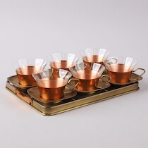 Te koppar på bricka metall / glas på auktion i Skåne hos Sikö Auktioner