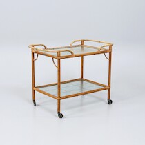 Tevagn, 1900-talets mitt, bambu rotting och glas, längd 78 cm på auktion i Skåne hos Sikö Auktioner