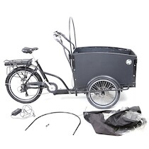 Lådcykel, eldriven. "Classic" Malmö Cargobike, 6 växlar. Med laddare, kapell och nycklar. på auktion i Skåne hos Sikö Auktioner