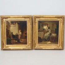 Oljetryck 2 st 1800-tal 36 X 31, rammått 52 X 48 på auktion i Skåne hos Sikö Auktioner