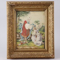 Broderad tavla 1800-tal 29 X 22, rammått 44 X 36 på auktion i Skåne hos Sikö Auktioner