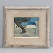 Greta Fahlcrantz-Lindberg (1889-1978) olja på pannå, Mallorca 1954, 26 X 21 cm på auktion i Skåne hos Sikö Auktioner