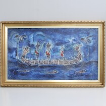Oidentifierad konstnär, blandteknik på pannå, 120 x 69 cm på auktion i Skåne hos Sikö Auktioner