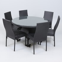 Trädgårdsbord + 6 stolar, konstrotting, 2000-tal, bordets diameter 120 cm på auktion i Skåne hos Sikö Auktioner