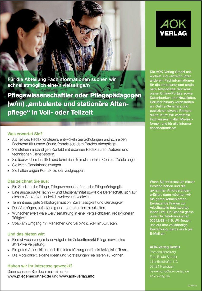 die aok verlag gmbh entwickelt und vertreibt unter anderem fachinformationen fr die ambulante und stationre altenpflege wir konzipieren online portale - Aok Online Bewerbung die aok verlag gmbh entwickelt und vertreibt unter anderem fachinformationen fr die ambulante und stationre altenpflege wir konzipieren online portale - Aok Online Bewerbung