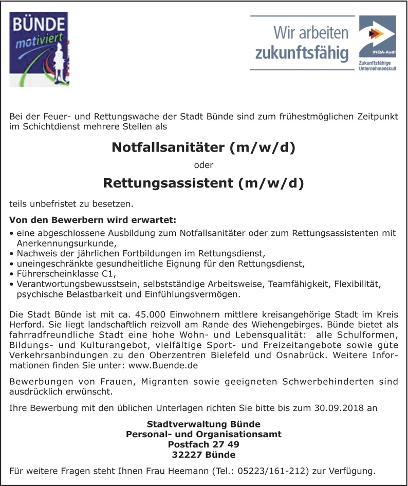 bei der feuer und rettungswache der stadt bnde sind zum frhestmglichen zeitpunkt im schichtdienst mehrere stellen als notfallsanitter mwd - Bewerbung Notfallsanitater bei der feuer und rettungswache der stadt bnde sind zum frhestmglichen zeitpunkt im schichtdienst mehrere stellen als notfallsanitter mwd - Bewerbung Notfallsanitater