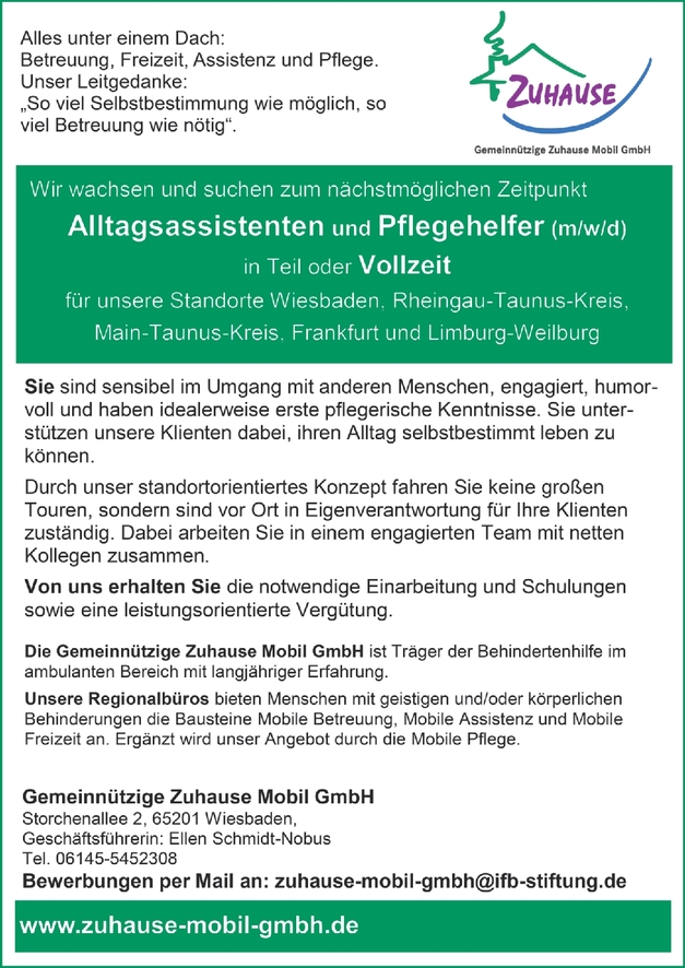 Pflegeassistent In M W D In Wiesbaden