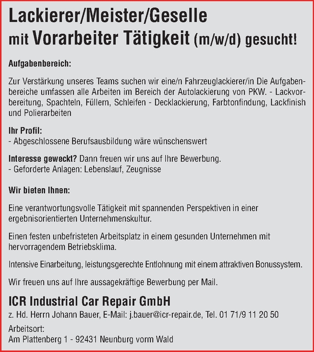 Lackierer Meister Geselle M W D In Neunburg