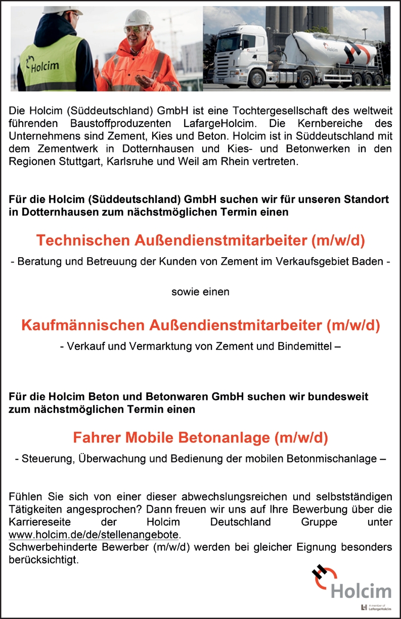 Aussendienstmitarbeiter M W D In Dotternhausen